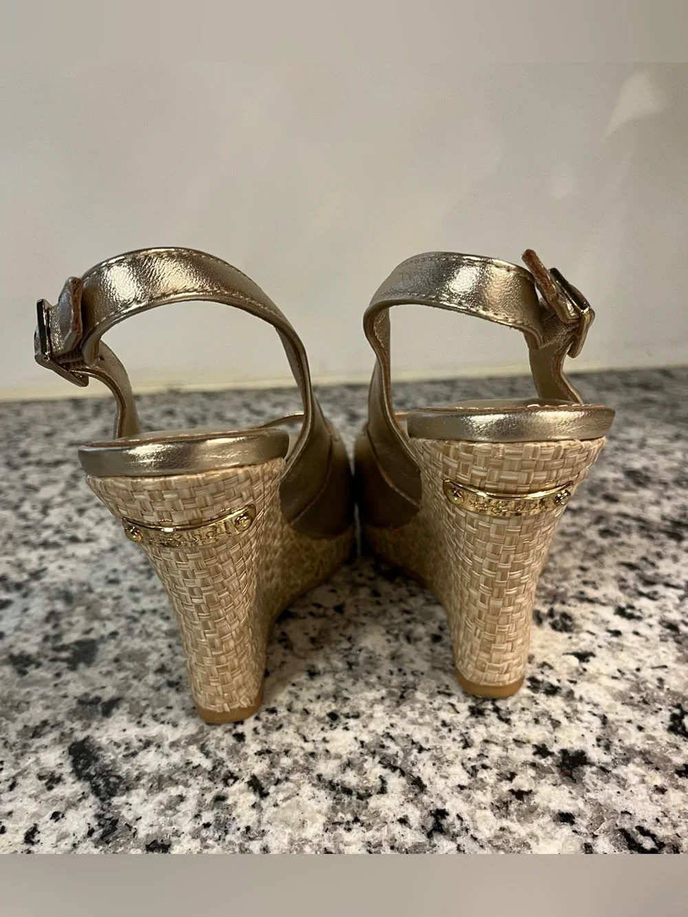 Lilly Pulitzer Kristen Gold Sling Back Open Toe Wedge Sandal